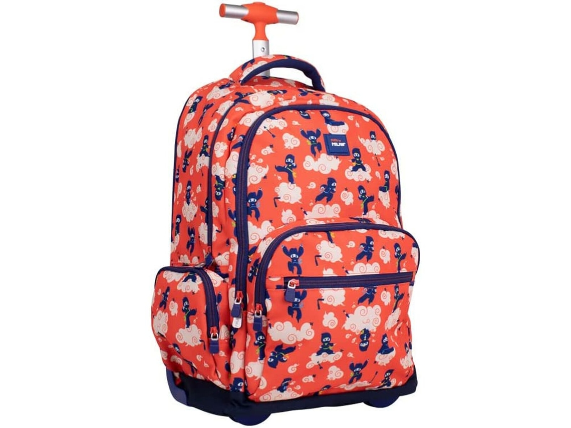 Mochila Escolar com Rodas Milan Ninjutsu Vermelho 52 X 34,5 X 23 cm
