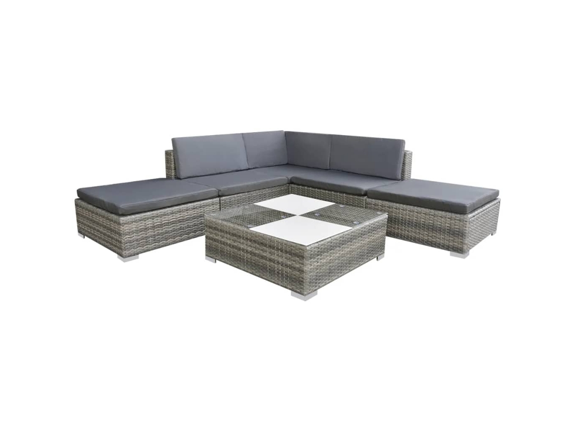 Vidaxl 6 Pcs Conjunto Lounge De Jardim C/ Almofadões Vime Pe Cinzento