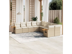 Vidaxl 10 Pcs Conjunto De Sofás P/ Jardim Com Almofadões Vime Pe Bege