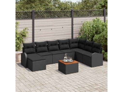 Vidaxl Conjunto De Sofá De Jardim 9 Unid. Preto Vime Pe