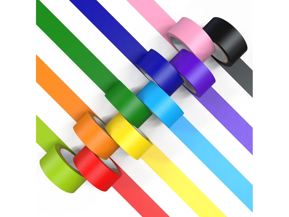 Rolos de fita adesiva colorida. 2,5 cm de largura e 113 m de comprimento. Fita para artesanato. Slowmoose