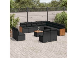 Vidaxl 14 Pcs Conjunto De Sofás P/ Jardim C/ Almofadões Vime Pe Preto