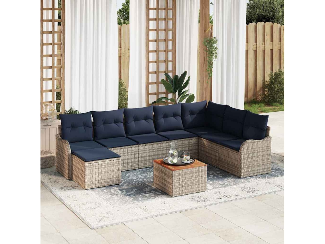 Vidaxl Conjunto De Sofá De Jardim 9 Unid. Cinzeto Vime Pe