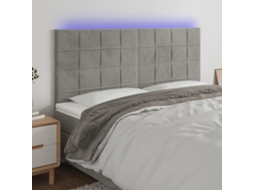 Vidaxl Cabeceira Cama C/ Luzes Led Veludo 200x5x118/128cm Cinza-claro