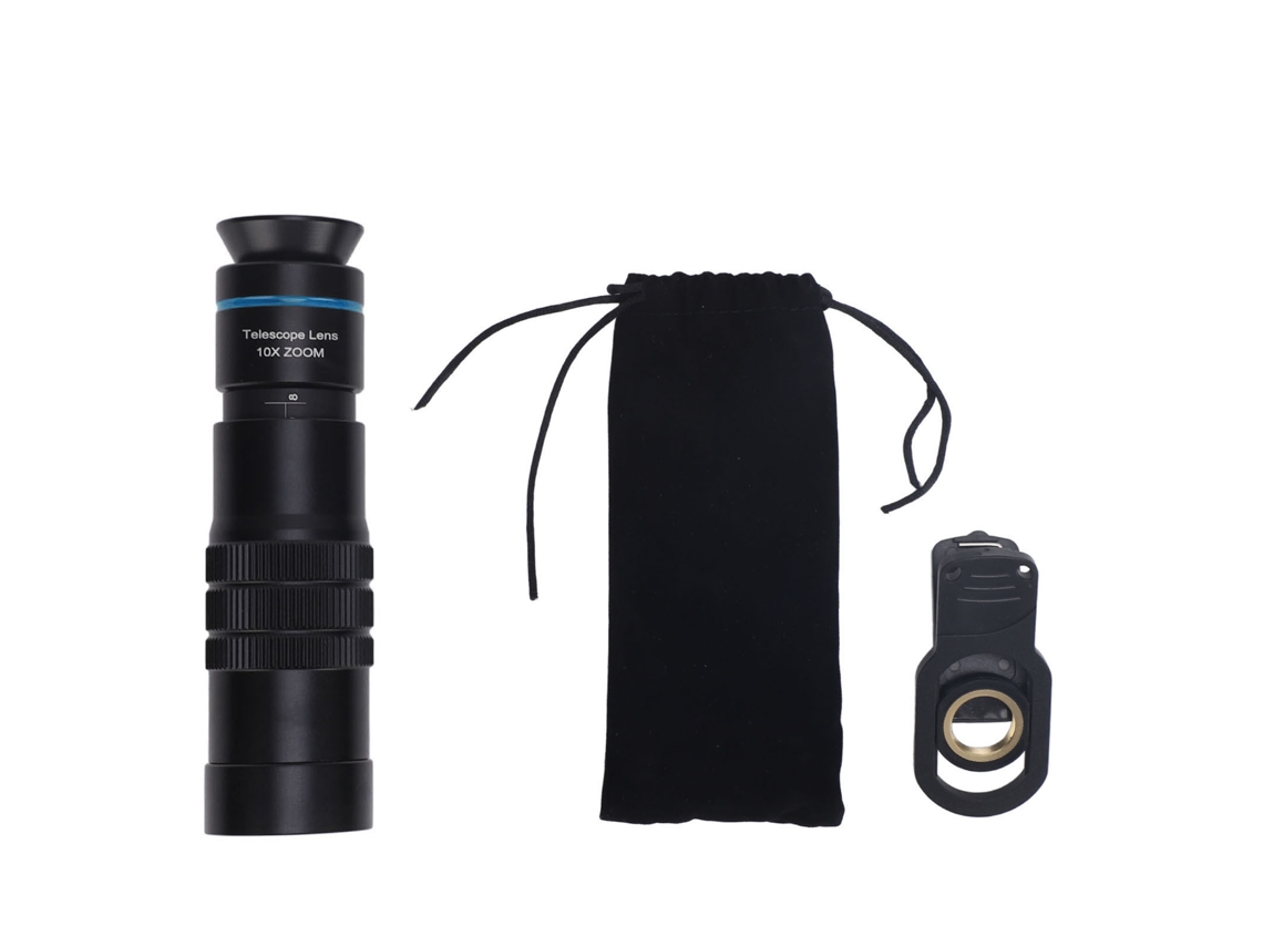 Telescópio Móvel com Lente Monocular, Zoom de 10x, Clipe Portátil para Smartphones
