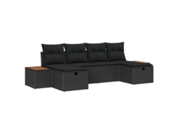 Conjunto 6 Conjunto De Sofá De Jardim Vidaxl Preto Vime Pe (55 X 55 X 37 Cm)