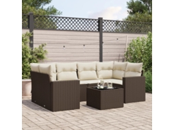 Vidaxl 7 Pcs Conjunto de Sofás Jardim C/ Almofadões Vime Pe Castanho