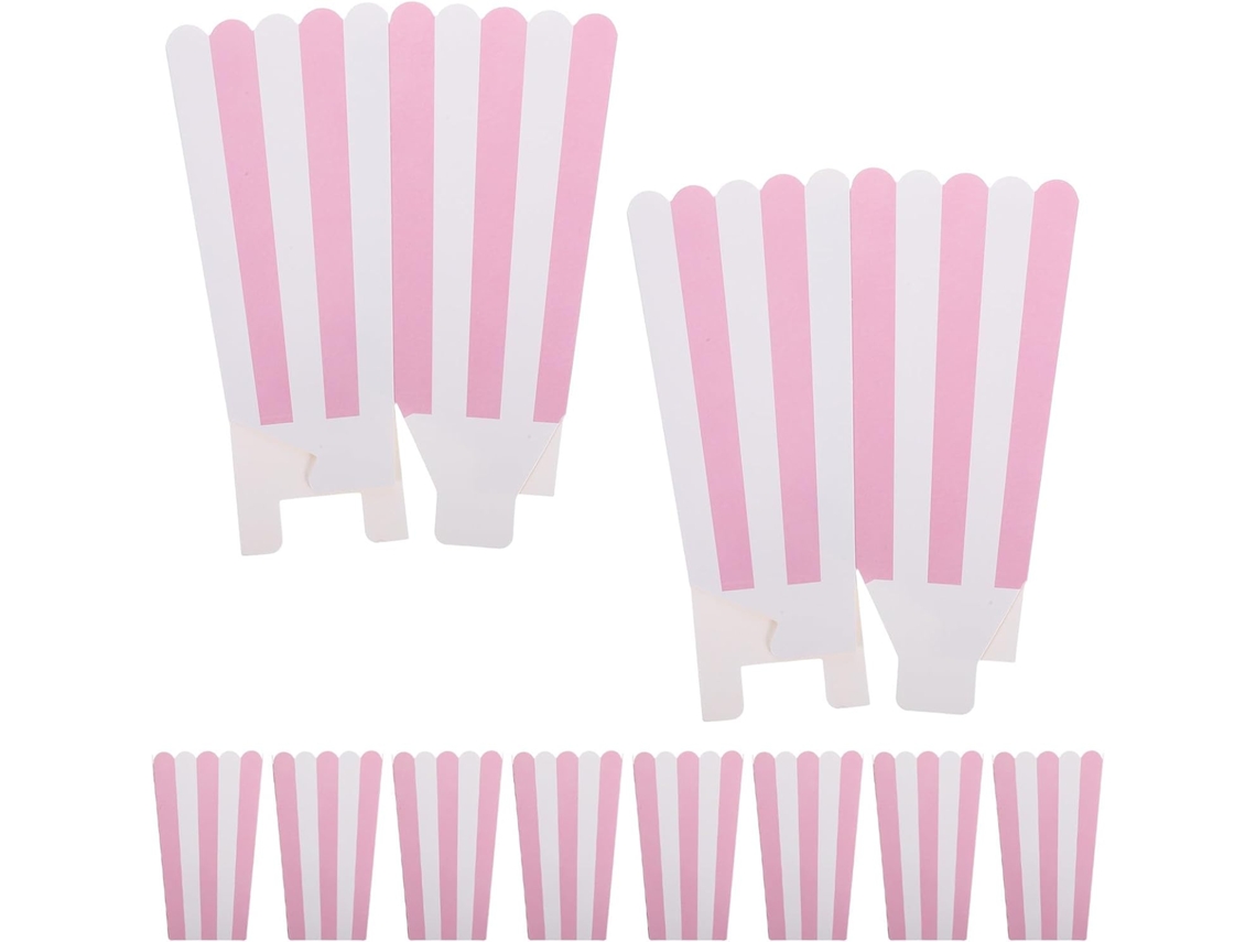 Packove 24-caixinhas De Pipoca Rosa Com Listras E Bordas Onduladas, Feitas De Papel Resistente, Ideais Para Festas