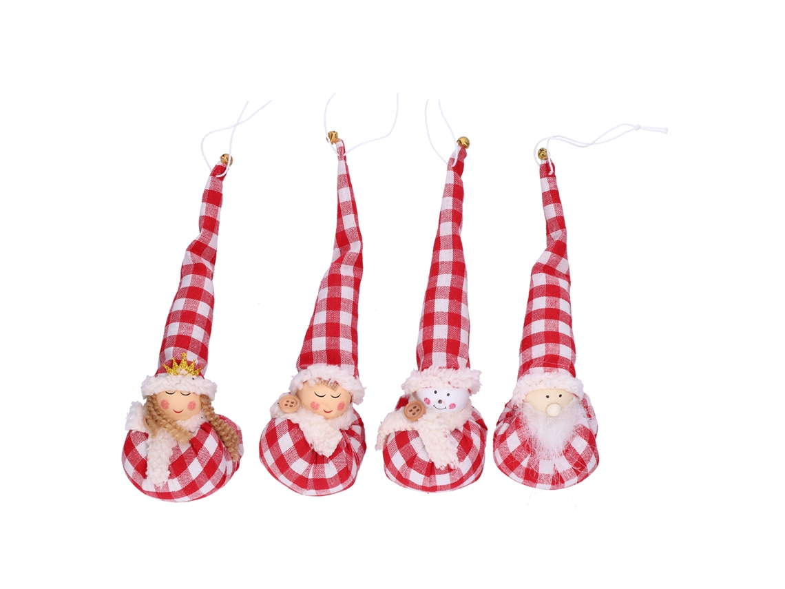 Mali adorno de Natal Pingente Duende Macio Vermelho e Branco para Árvore com 4 Unidades