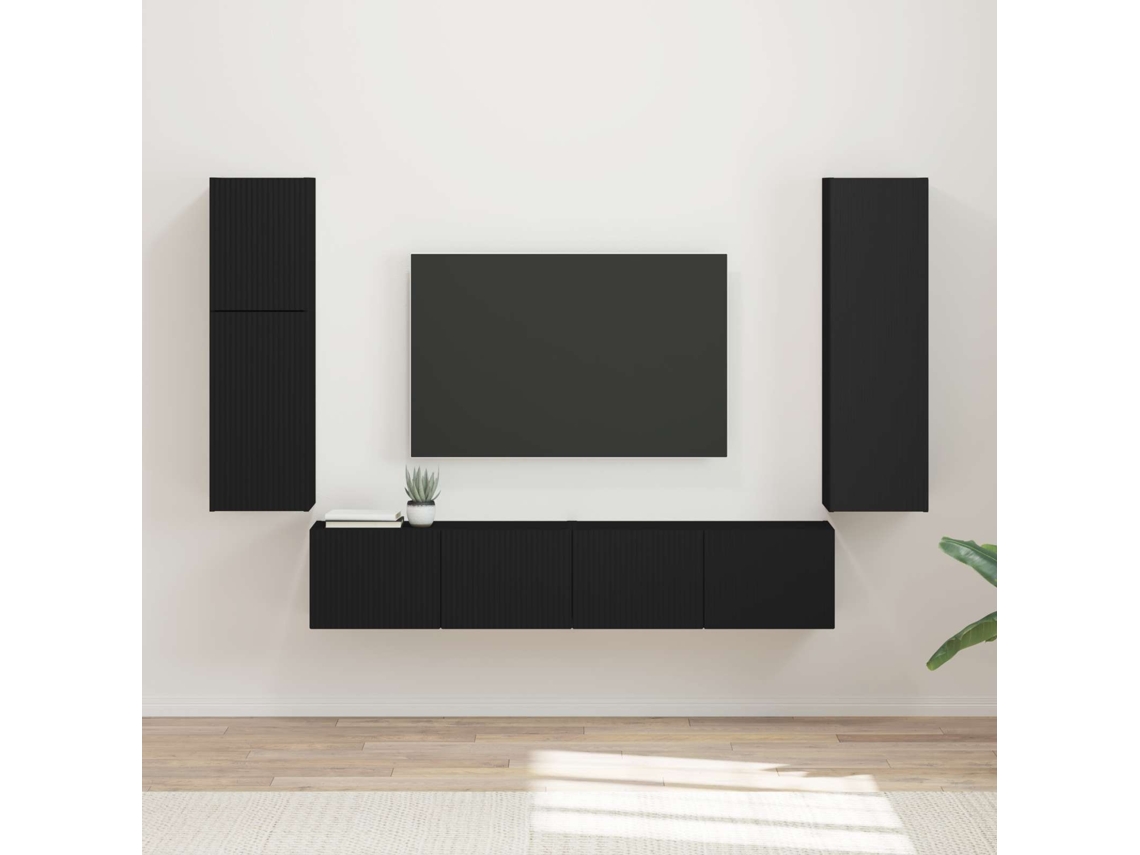 Vidaxl Conjunto De Móvel De Tv 4 Unid. Preto Derivados De Madeira