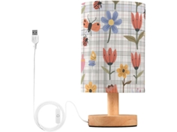 Luminária De Mesa Mnsruu Para Quarto E Sala Estar, Com Estampa De Joaninha E Portas Carregamento Usb
