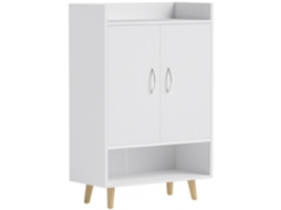 Armário Para Sapatos Com Portas E Prateleiras, Para 12 Pares, Modelo Moderno Em Madeira Maciça, 60x30x92 Cm, Branco Para Hall De Entrada.