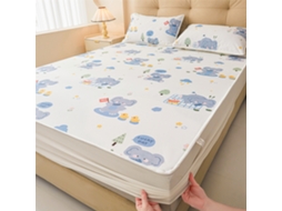 Protetor De Colchão Impermeável Czhhmart Desenhos Animados. 150cmx200cm (com Par De Fronhas) Elefante