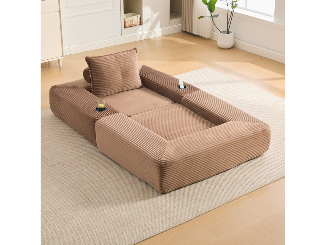 Sofá-cama Dobrável Em Veludo, Com Bolso Lateral E Porta-copos, Espuma De Alta Densidade E Molas, Braço Com Zíper, Embalado A Vácuo, Fácil Montagem