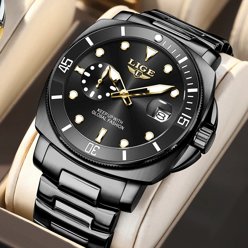 Relógio De Quartzo Militar De Luxo, Luminoso E À Prova D'água, Em Aço Inoxidável (preto E Dourado).