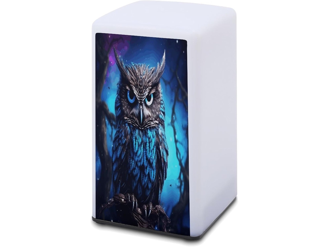 Luminária De Mesa A Bateria Com Estampa Coruja Azul Leitura Para Escritório, Quarto, Proteção Ocular E Economia De