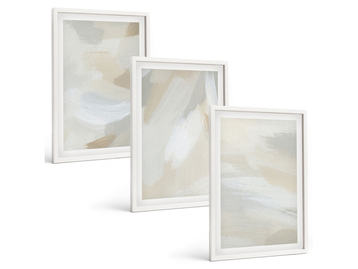 Conjunto De Pinturas Pinceladas De Fundo Abstratas Moldura Branca Fotos Para O Escritório Espelharte (3 Piezas De 40x60 Cm)