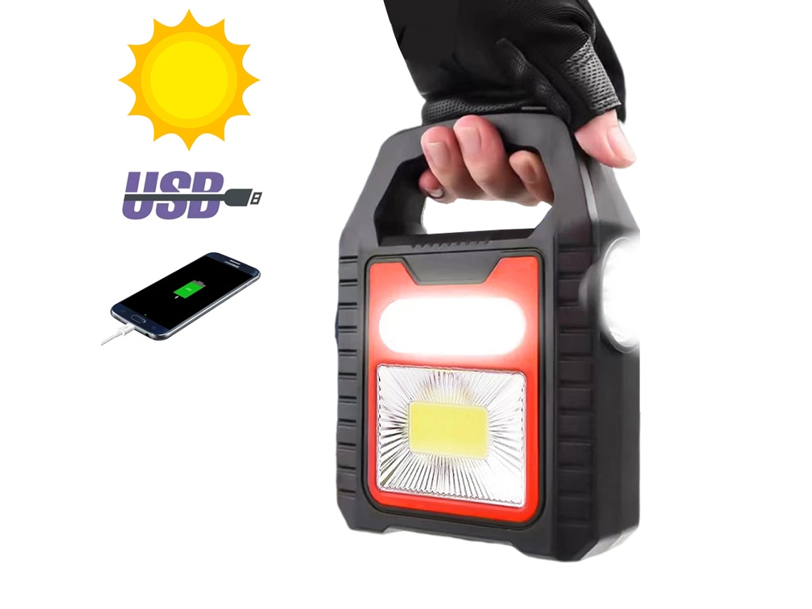 Lâmpada portátil multifuncional COB LED, solar, USB, recarregável, para camping, emergência, reparo de carros