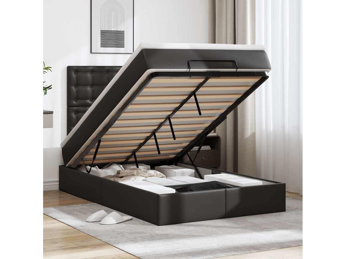 Vidaxl Estrutura De Cama Otomana Com Colchão 120x200 Cm Preta