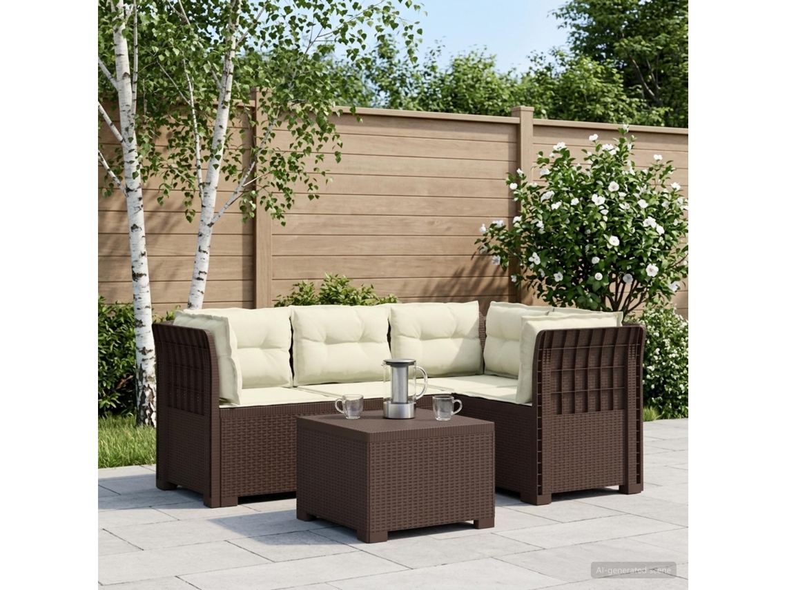 Vidaxl Sofá De Jardim Para 4 Pessoas Com Almofadas Estilo Rattan Pp