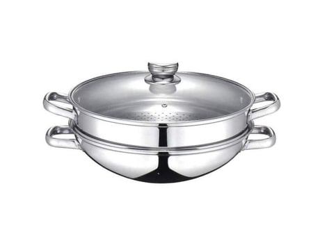 Wok 2 Em 1 Baumalu Todos Os Fogões, Incluindo Indução Tampa De Vidro 32 Cm