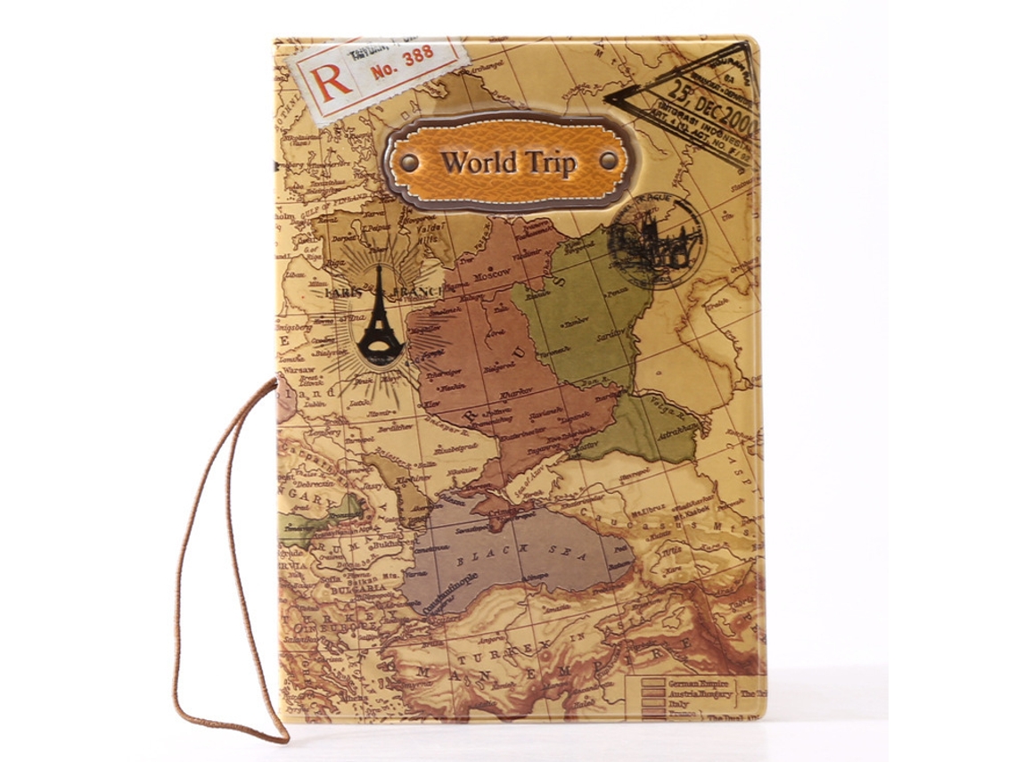 Capa para Passaporte com Mapa, Múndi 3d , Capa para Passaporte Moderna BRILVIBERA (marrom)