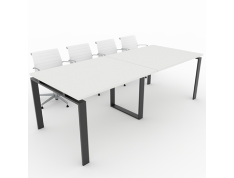 Mesa de Reunião de Casa e de Escritório. Estrutura Metálica Aberta Cor Preto Tampo em Melamina Branca 240X100. Fabricada em Espanha. OFICIT