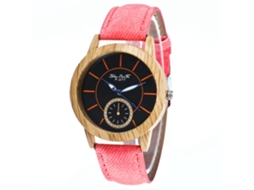 Relógio de Pulso Feminino de Quartzo com Pulseira de Jeans Estilo Simples Dial Redondo Rosa