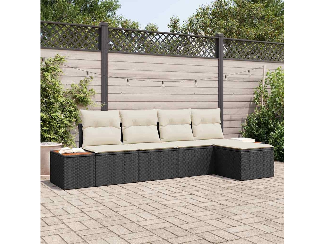 Vidaxl Conjunto De Sofá De Jardim 5 Unid. Preto Rattan Sintético
