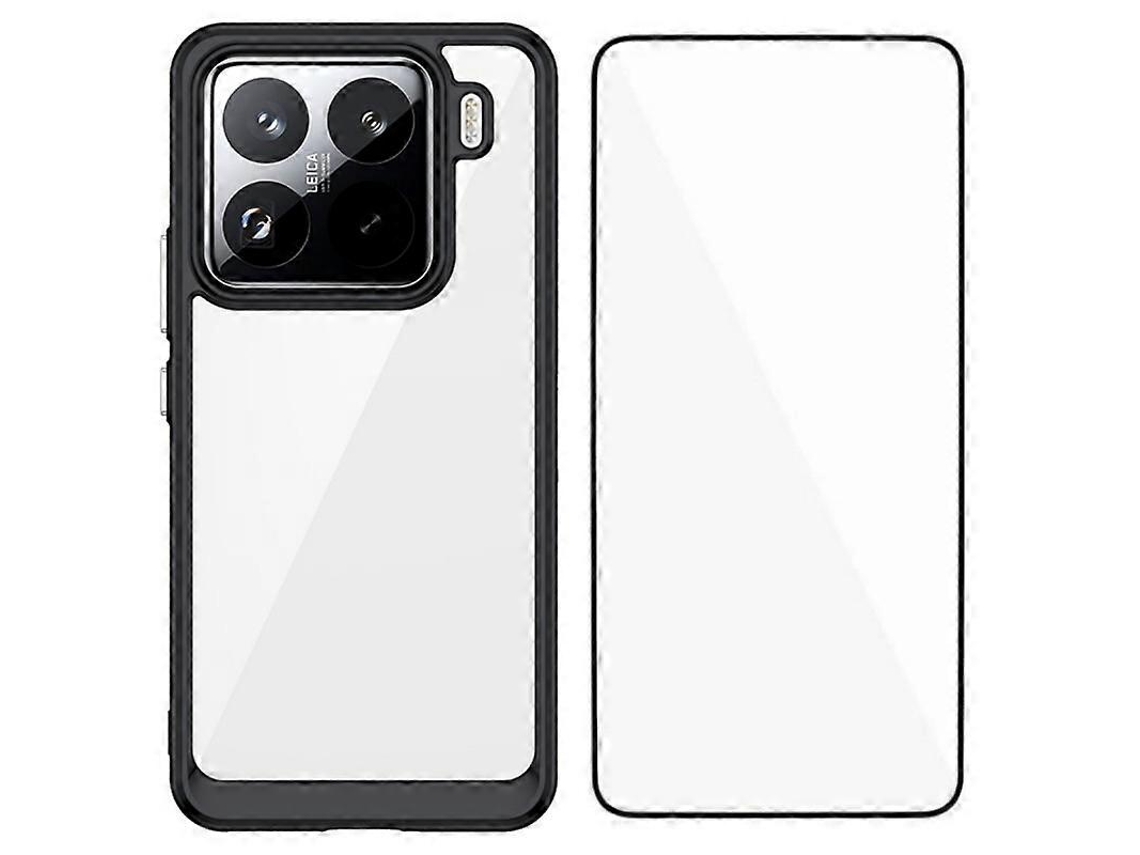 Capa De Acrílico Tpu Wanlonfeng Xc Series Com Vidro Temperado (furo Grande Para Lente) Para Xiaomi 15, Preta