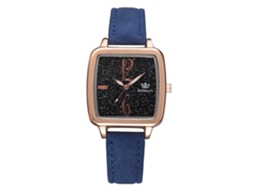 Relógio de Pulso Feminino com Mostrador Quadrado Pulseira Pu Relógio de Quartzo Azul