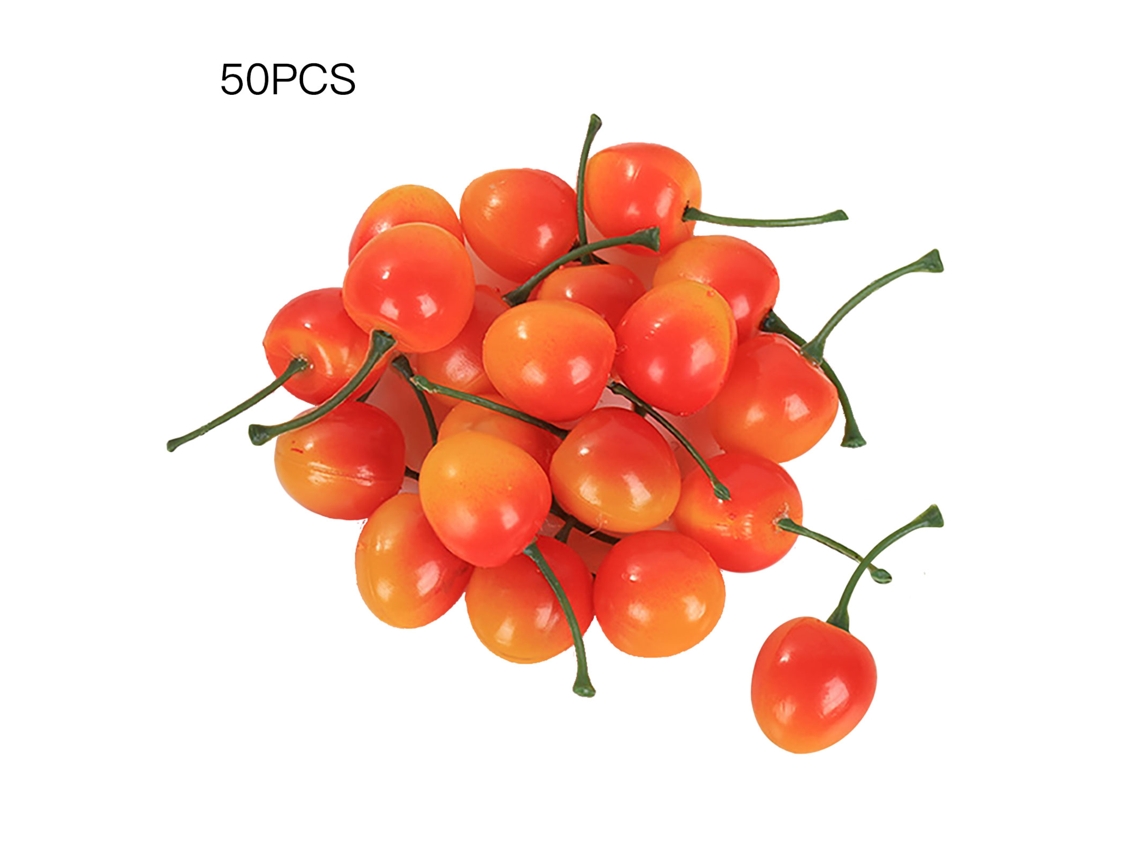 50 Peças De Cereja Plástica Simulada Fruta Miniatura