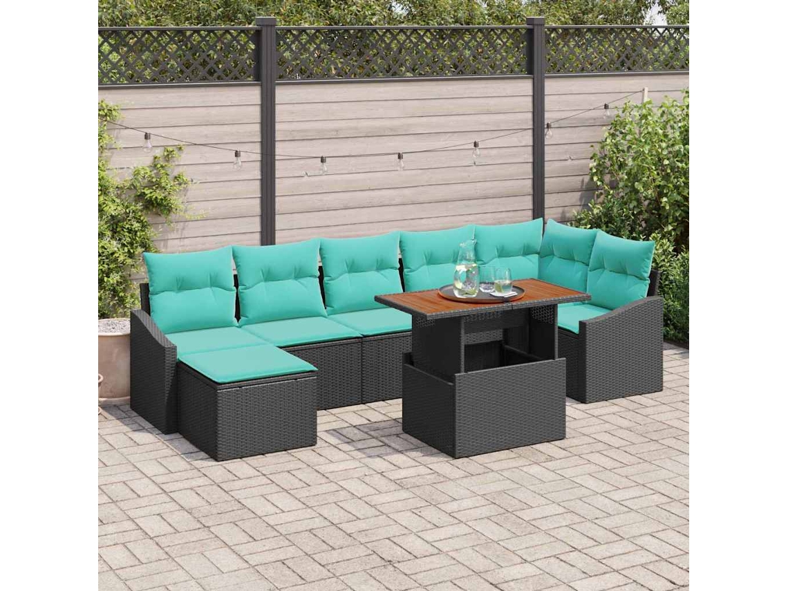 Vidaxl Conjunto De Sofá De Jardim 8 Unid. Preto E Verde-azulado