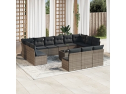 Conjunto 14 Peças Sofás P/ Jardin C/ Almofadões Vime Pe Cinzento Dkd Home Decor