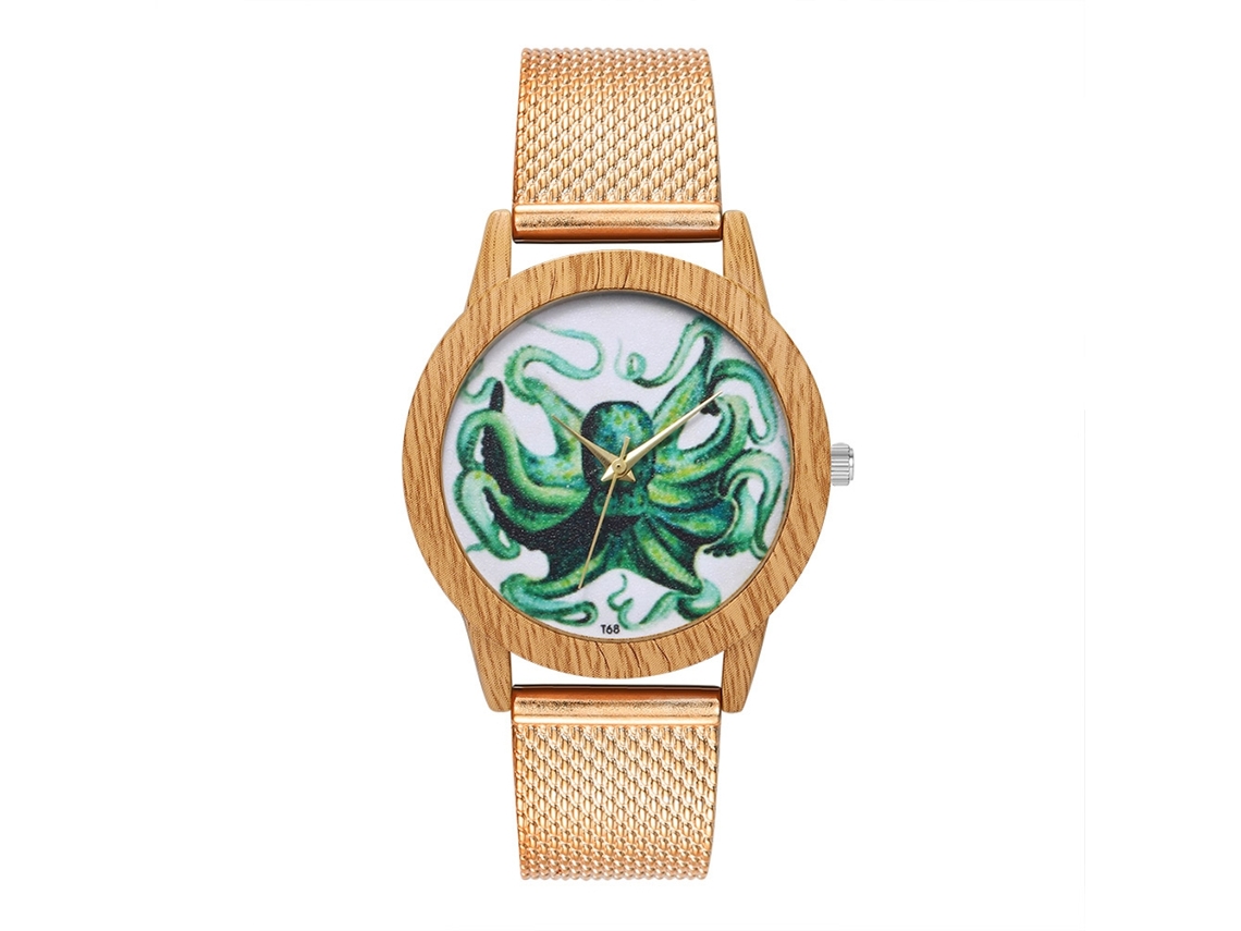 Relógio de quartzo casual unissex com pulseira de silicone na cor ouro rosa.