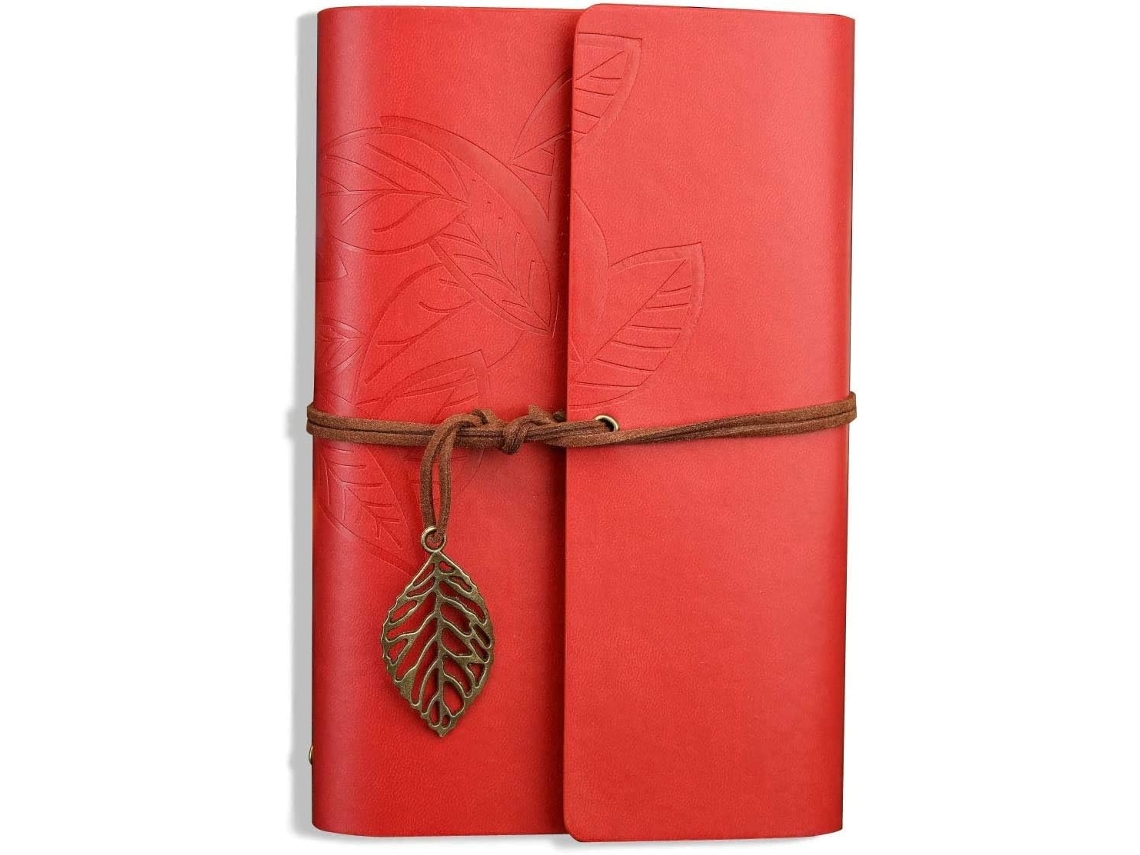 Caderno De Anotações Com Capa Couro Pu E Pingentes Folhas Retrô, Ideal Para Escrita Como Presente (vermelho, Tamanho A7 (5 Polegad-aquaforge