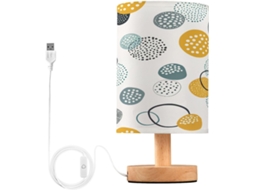 Abajur De Cabeceira Com Estampa Bolinhas, Portas De Carregaje USB C, Luminária De Mesa Cabeceira, Luminária De