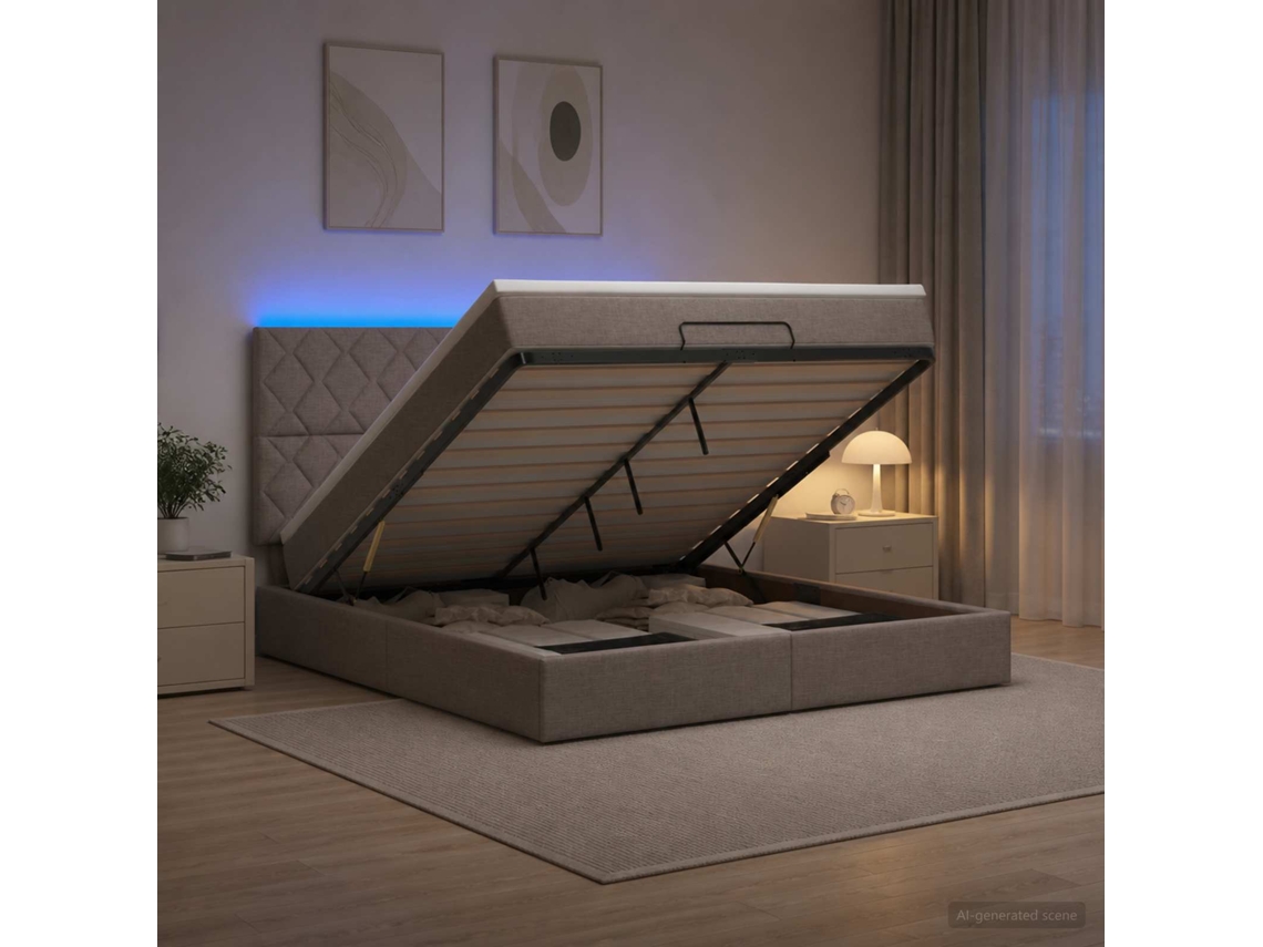 Vidaxl Cama Ottoman Com Colchão E Led Cinzento-acastanhado Tecido