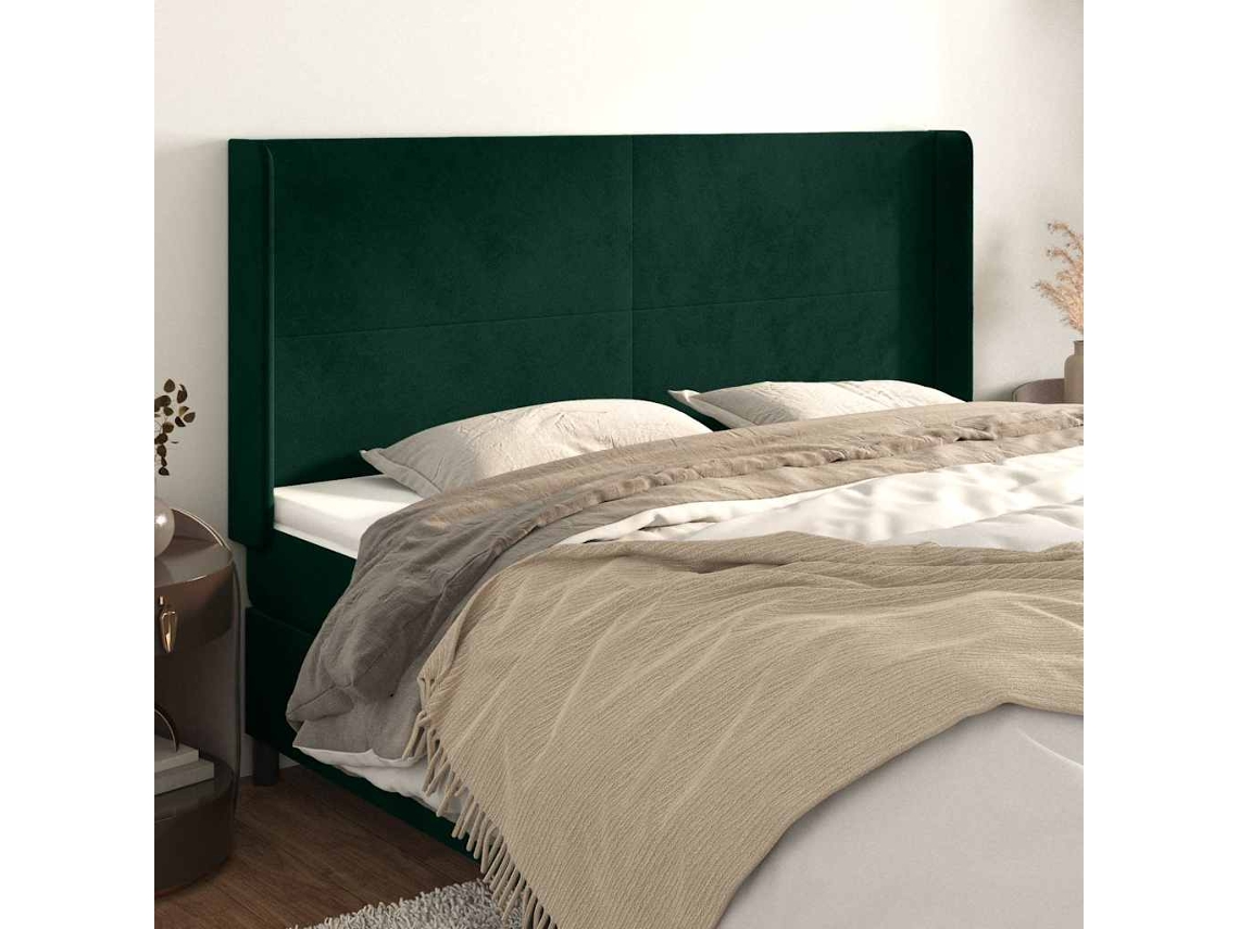 Vidaxl Cabeceira Cama C/ Abas Veludo 183x16x118/128 Cm Verde-escuro