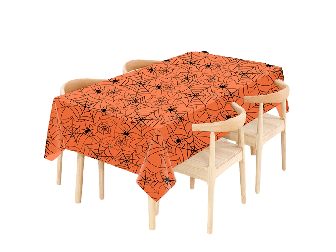 Toalha de Mesa Halloween Decoração com Teia de Aranha Coberturas Plásticas Descartáveis para Festa Retangulares RNEMITERY