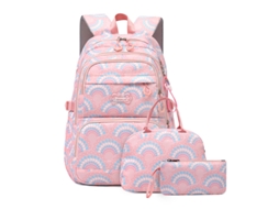 Mochila Com Lancheira E Estojo, Impermeável, Grande Capacidade, Adequada Para Escola, Viagens, Etc. Rosa