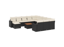 Conjunto de 13 Sofás de Jardim com Almofadões Vime Pe Preto MAISON EXCLUSIVE (N/A)