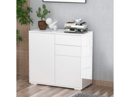 Armário Matt White 79x36x74cm Para Casa E Escritório, Com 2 Portas E 2 Gavetas De Abertura Por Pressão