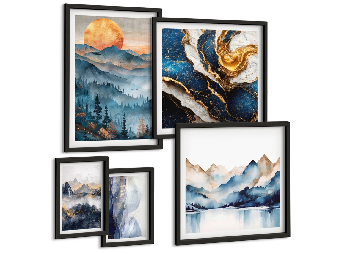Pinturas Murais Modernas Especiarias, Café, Ervas, Padrões Moldura Preta Pinturas De Quarto Espelharte (conjunto De 5 Imagens)