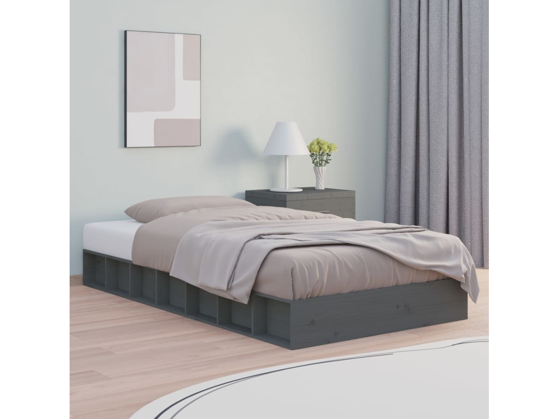Vidaxl Estrutura Cama Peque Solteiro 75x190cm Madeira Maciça Cinzento