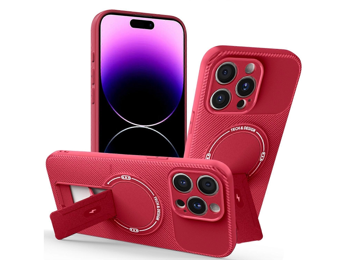 Capa Tkdaddy Para Iphone 14 Pro Max Com Suporte, Textura De Fibra De Carbono, Pc Capa De Tpu Vermelha