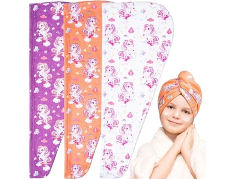 K De 3 Toalhas De Microfibra Para Cabelo Infantil (roxo, Laranja, Branco)