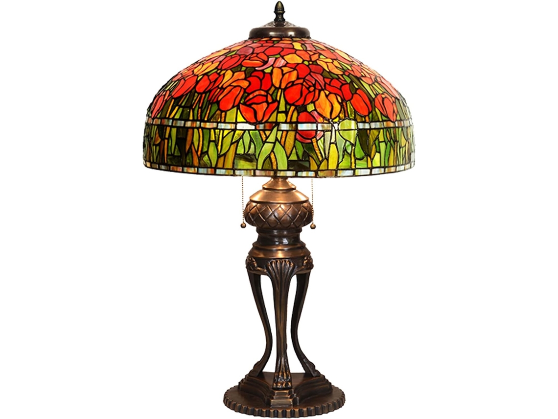 Abajur De Mesa Estilo Tiffany Com Tulipa Vermelha, Luminária De Cabeceira Luxo, 50cm, Para Quarto, Cômoda, Estante, Luz