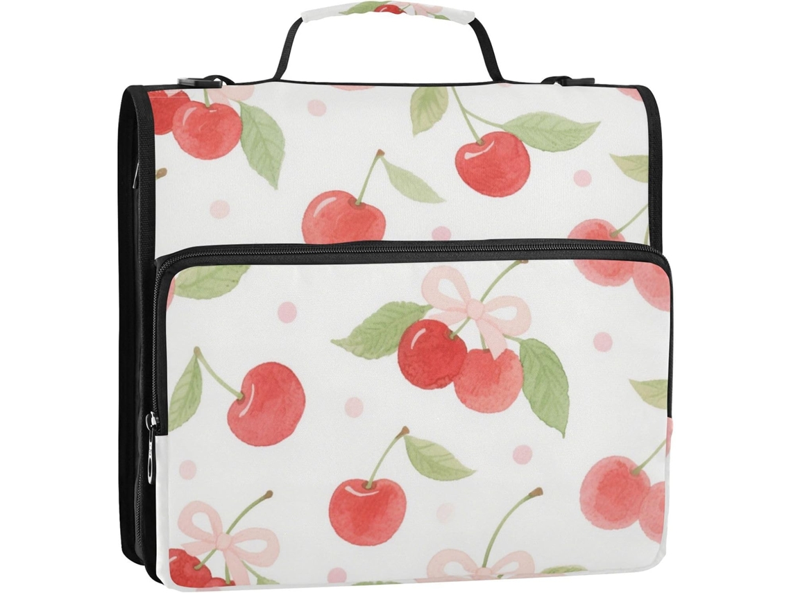 Organizador de Fichário 3 Argolas com Zíper, Alça Ombro e Mão para Escola Escritório, Vermelho, 3,8 Cm