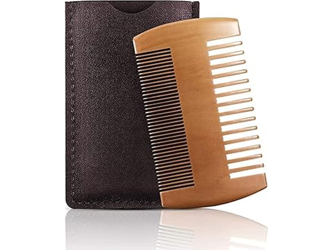 Pente Para Barba, Pente De Madeira Para Barba, Pente De Madeira Para Bigode Com Couro Brilvibera